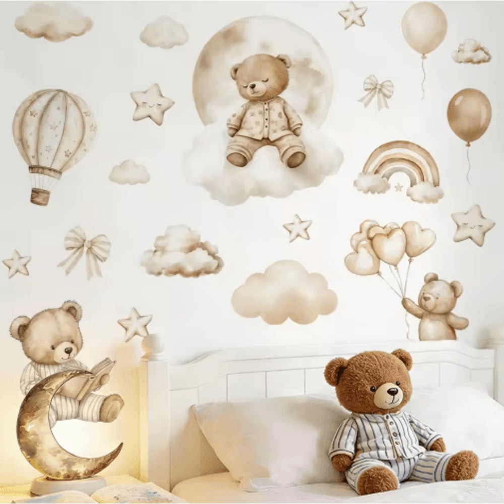 Boho Teddy Bear Balloon Watercolor Wall Sticker Nursery Kids Room Vinyl Decal Decor 6