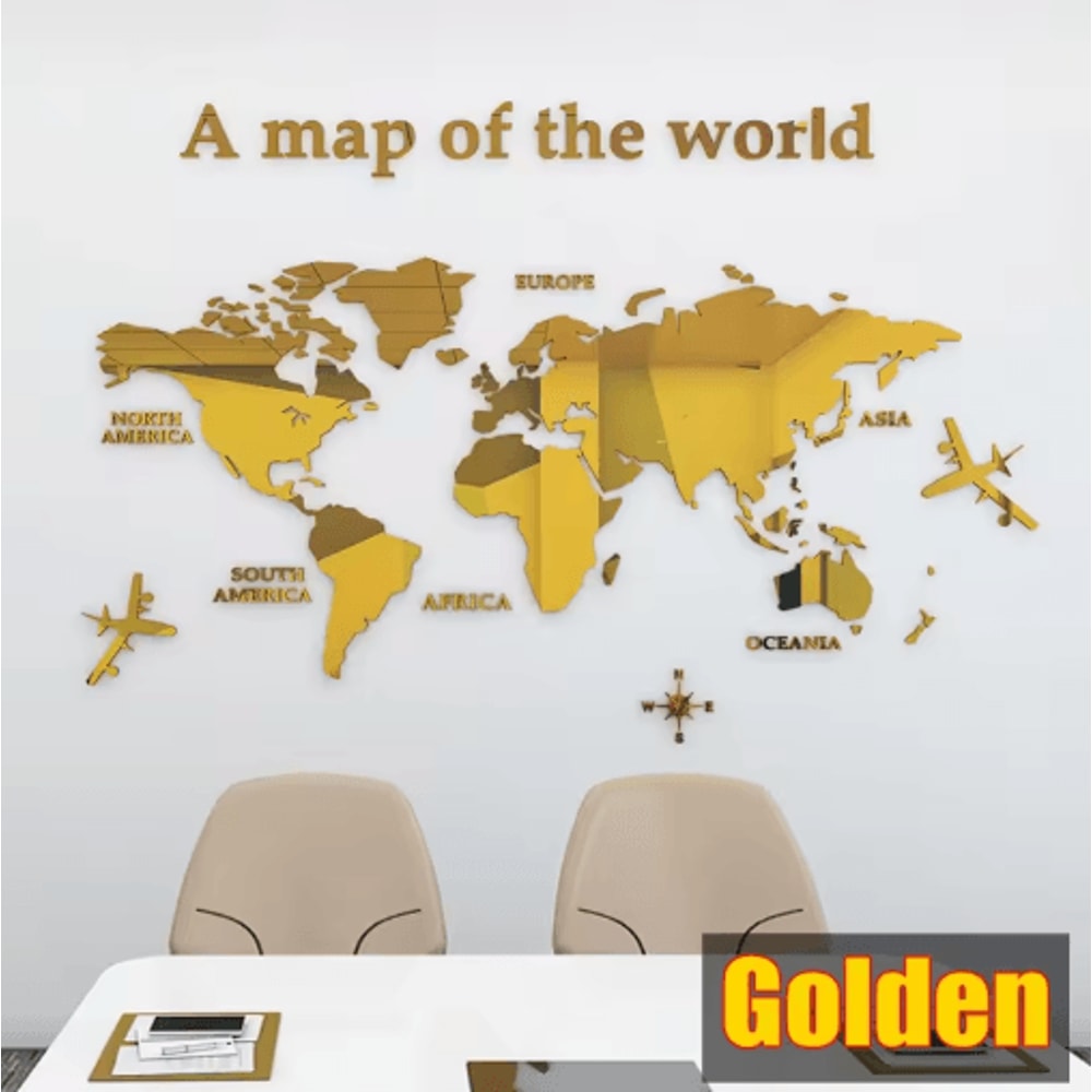 3D Acrylic World Map Wall Sticker Modern Crystal Wall Decor For Home Office 1