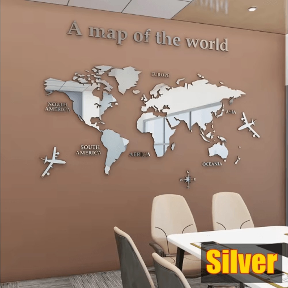 3D Acrylic World Map Wall Sticker Modern Crystal Wall Decor For Home Office 2
