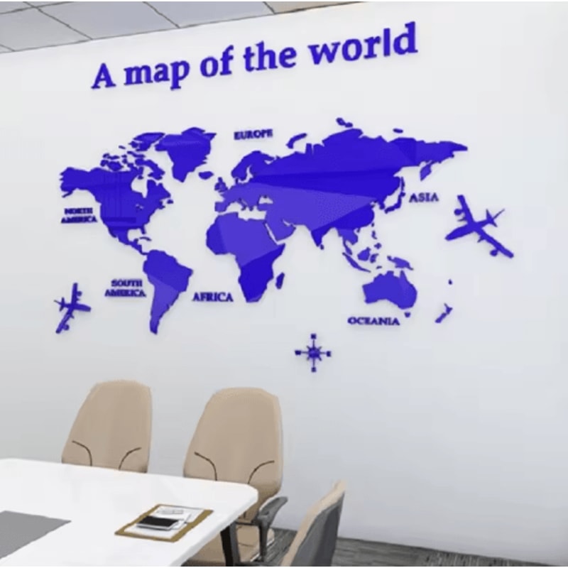 3D Acrylic World Map Wall Sticker Modern Crystal Wall Decor For Home Office 3