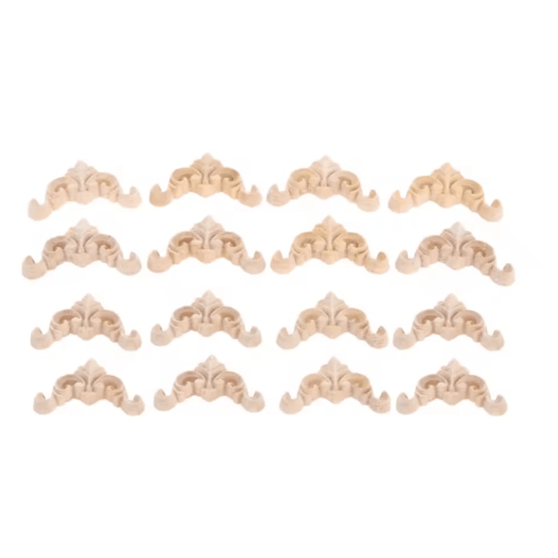 16pcs Decorative Wood Carving Appliques Set Wooden Corner Trim For Furniture Wall Decor 1