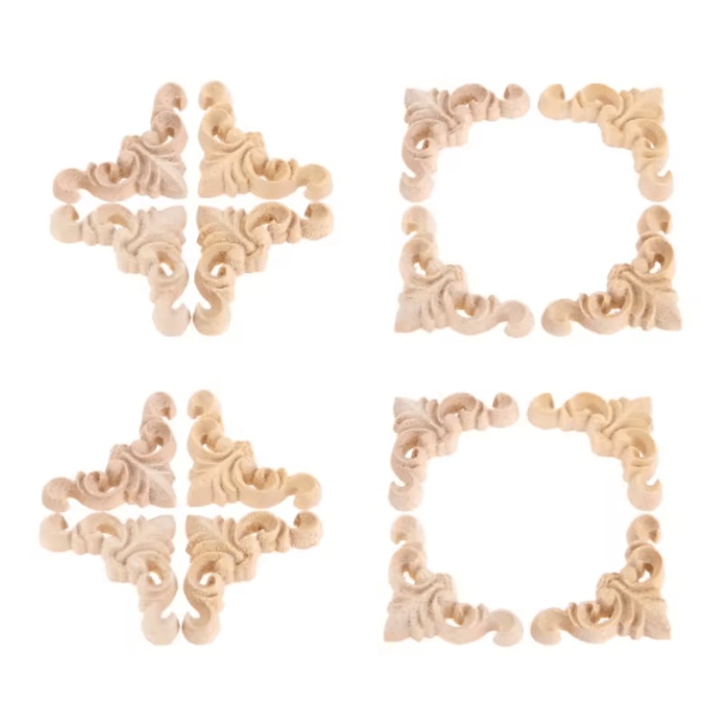 16pcs Decorative Wood Carving Appliques Set Wooden Corner Trim For Furniture Wall Decor 3