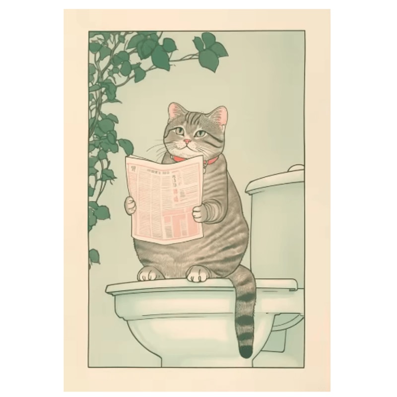 Japanese Cat Wall Art Retro Bathtub Cat Poster For Japandi Bathroom Decor 1