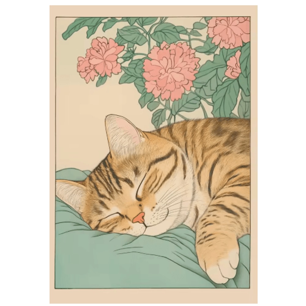 Japanese Cat Wall Art Retro Bathtub Cat Poster For Japandi Bathroom Decor 10