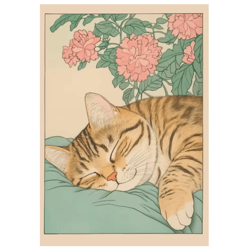 Japanese Cat Wall Art Retro Bathtub Cat Poster For Japandi Bathroom Decor 10