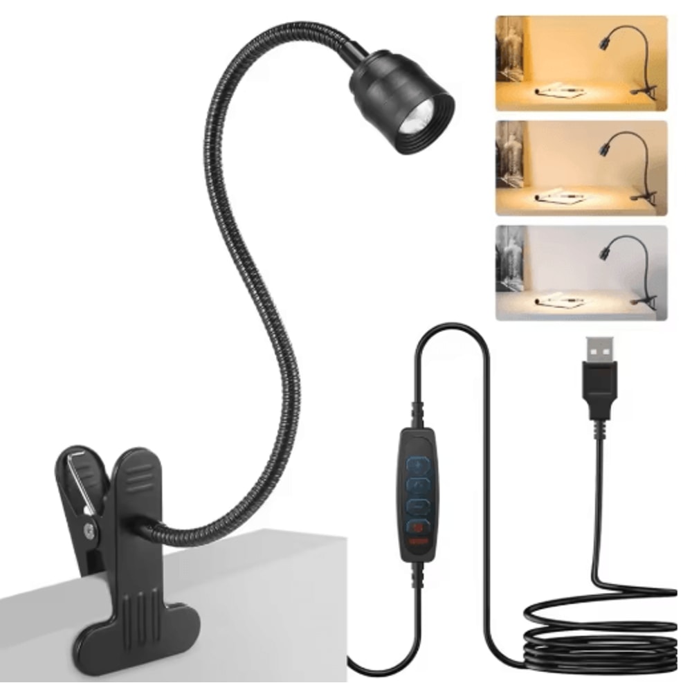 LED Reading Light USB ClipOn Book Light With Flexible Gooseneck Adjustable Brightness 1