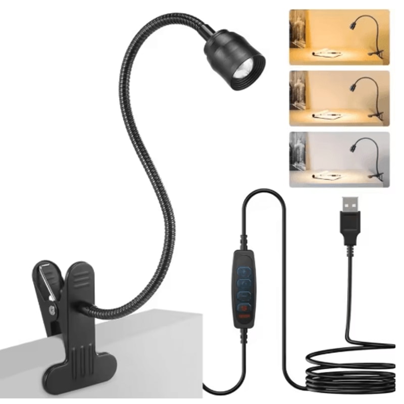 LED Reading Light USB ClipOn Book Light With Flexible Gooseneck Adjustable Brightness 1