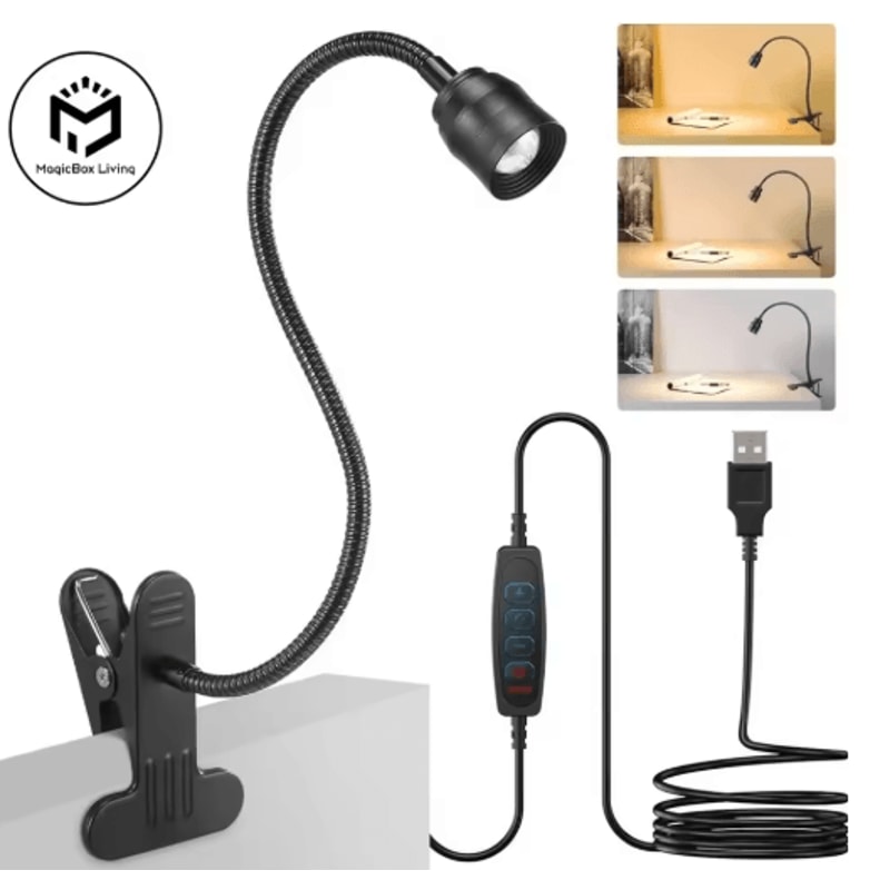 LED Reading Light USB ClipOn Book Light With Flexible Gooseneck Adjustable Brightness 0