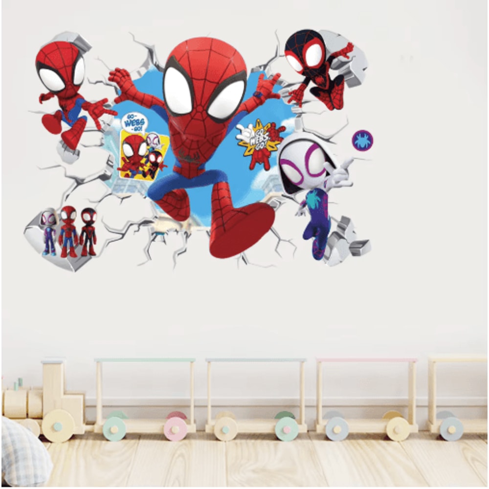 Spiderman Wall Stickers Cute Superhero PVC Wall Decals For Kids Room Decor 7