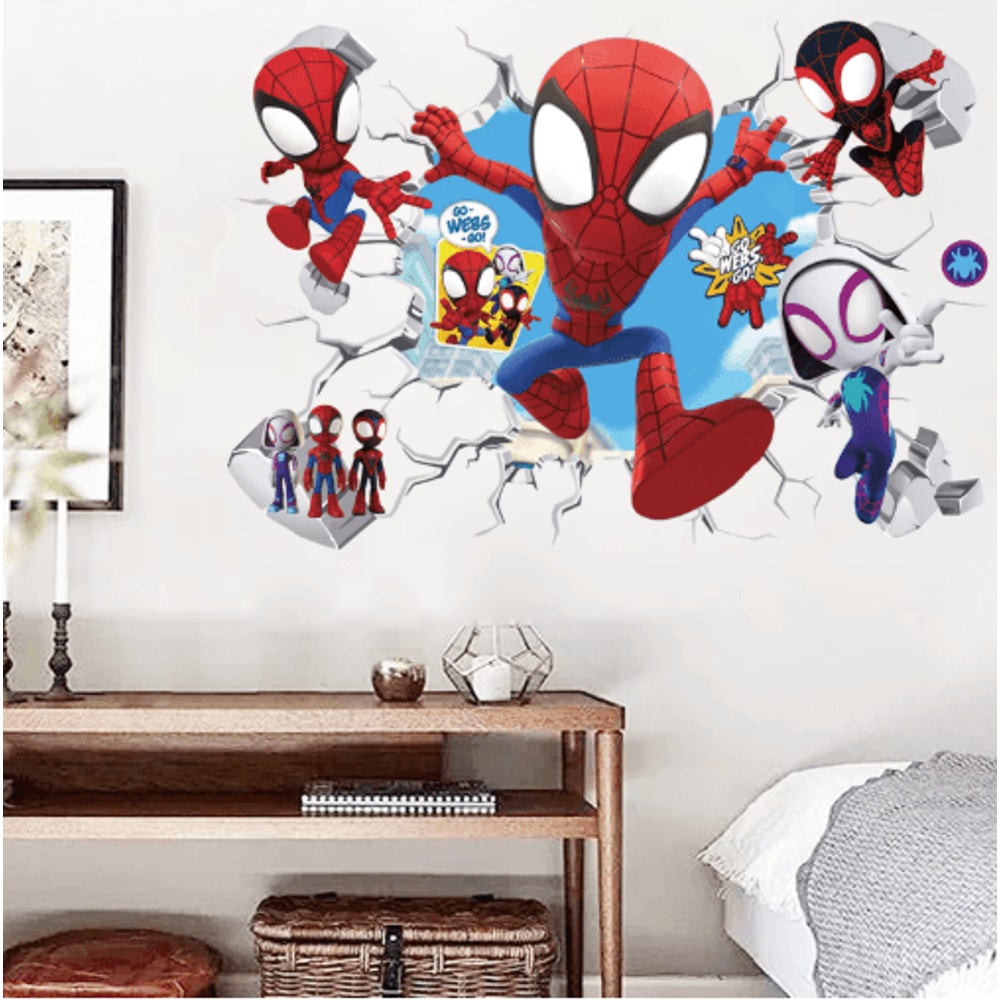 Spiderman Wall Stickers Cute Superhero PVC Wall Decals For Kids Room Decor 8