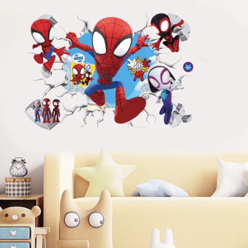 Spiderman Wall Stickers Cute Superhero PVC Wall Decals For Kids Room Decor 9