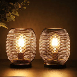 battery powered metal cage table lamp – cordless led lantern for wedding & home decor