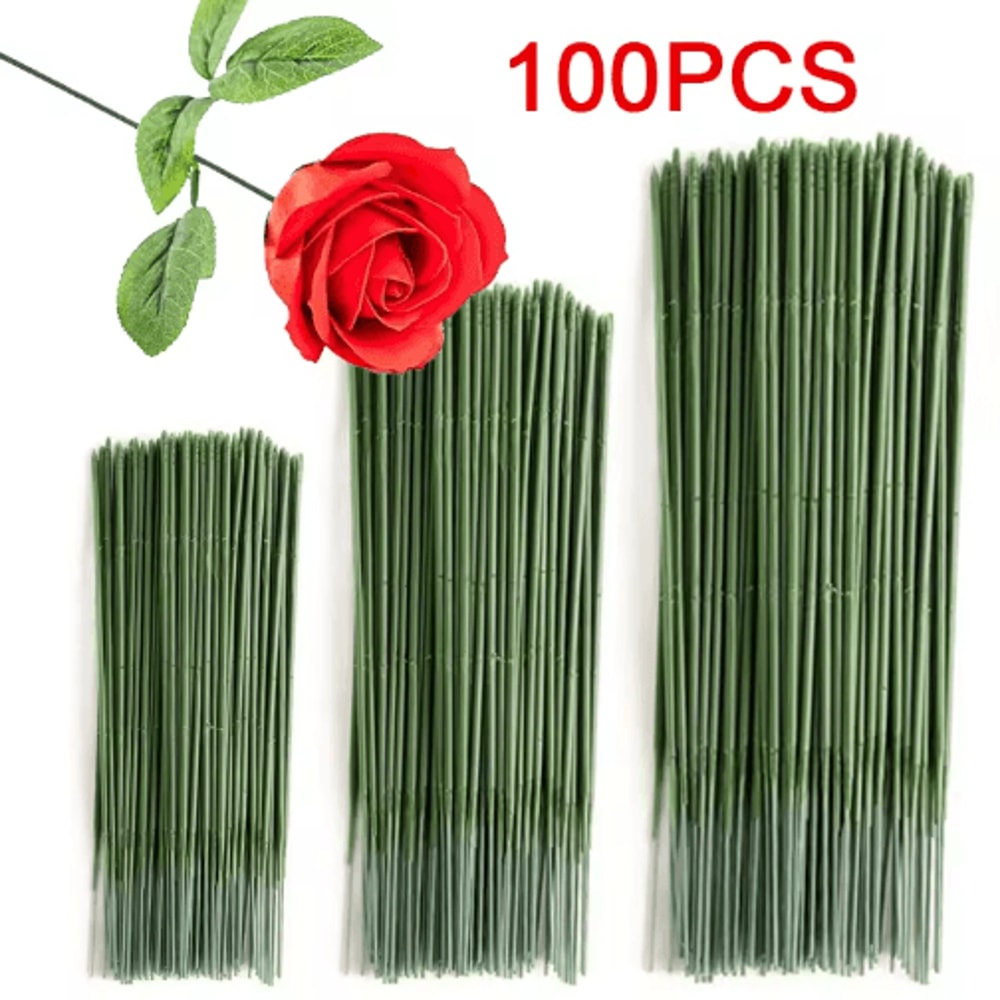 Artificial Flower Stems 100PCS Plastic DIY Floral Stems For Wedding Craft Arrangements 0