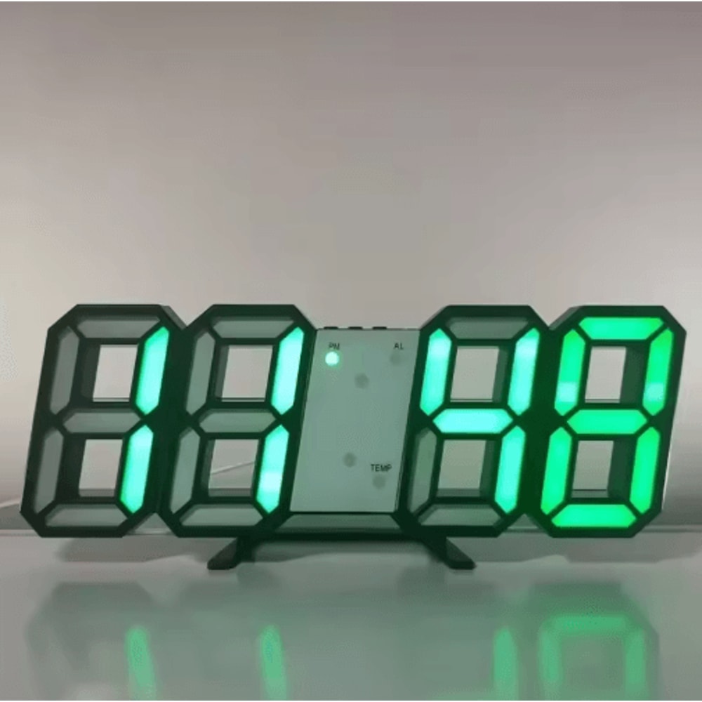 3D LED Digital Wall Clock Alarm Clock With Time Date Temperature Display 3