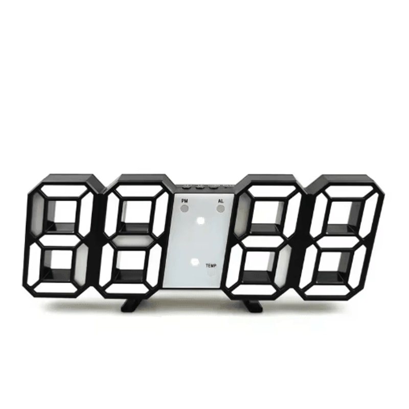 3D LED Digital Wall Clock Alarm Clock With Time Date Temperature Display 6