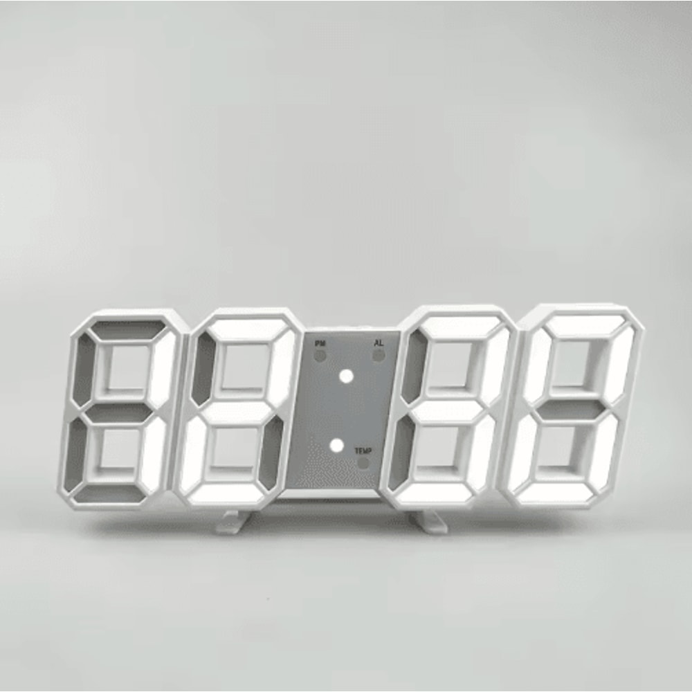 3D LED Digital Wall Clock Alarm Clock With Time Date Temperature Display 7