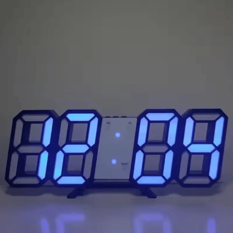 3D LED Digital Wall Clock Alarm Clock With Time Date Temperature Display 8