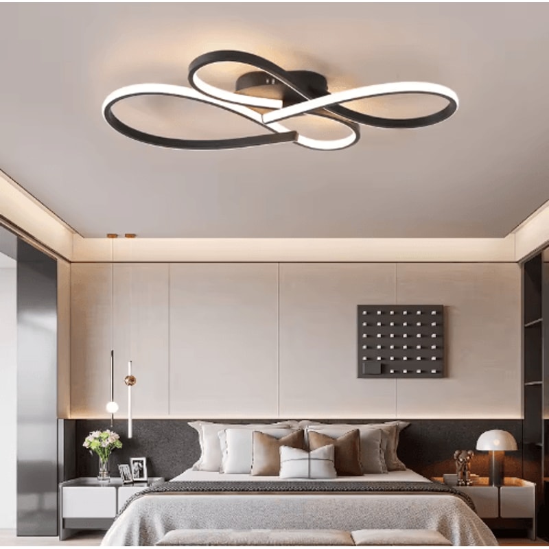 Modern LED Ceiling Light Black Minimalist Chandelier Fixture For Living Room Bedroom 0