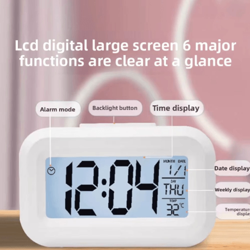 Digital Alarm Clock LED Desk Clock With Snooze Backlight Calendar Display 9