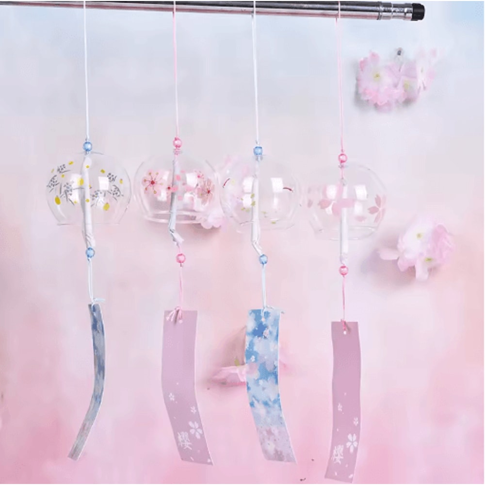 Japanese Sakura Glass Wind Chime Cherry Blossom Hanging Bell For Zen Home Decor 6
