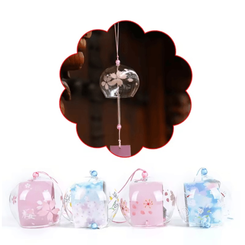 Japanese Sakura Glass Wind Chime Cherry Blossom Hanging Bell For Zen Home Decor 7