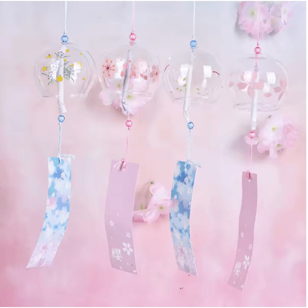 Japanese Sakura Glass Wind Chime Cherry Blossom Hanging Bell For Zen Home Decor 0