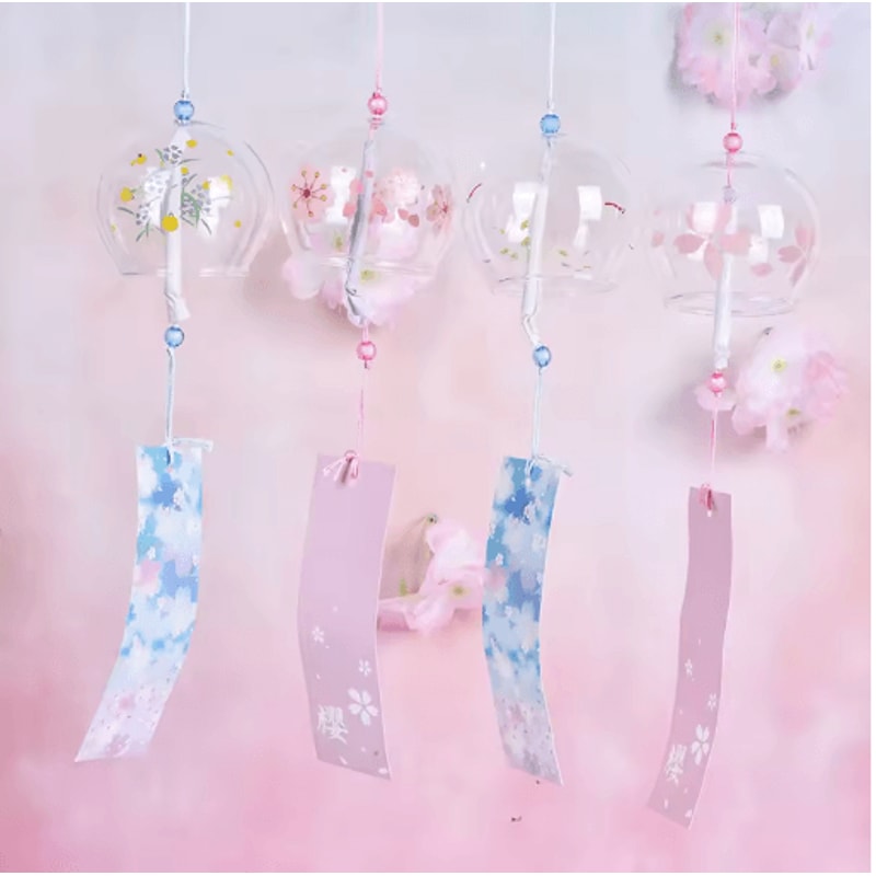 Japanese Sakura Glass Wind Chime Cherry Blossom Hanging Bell For Zen Home Decor 0