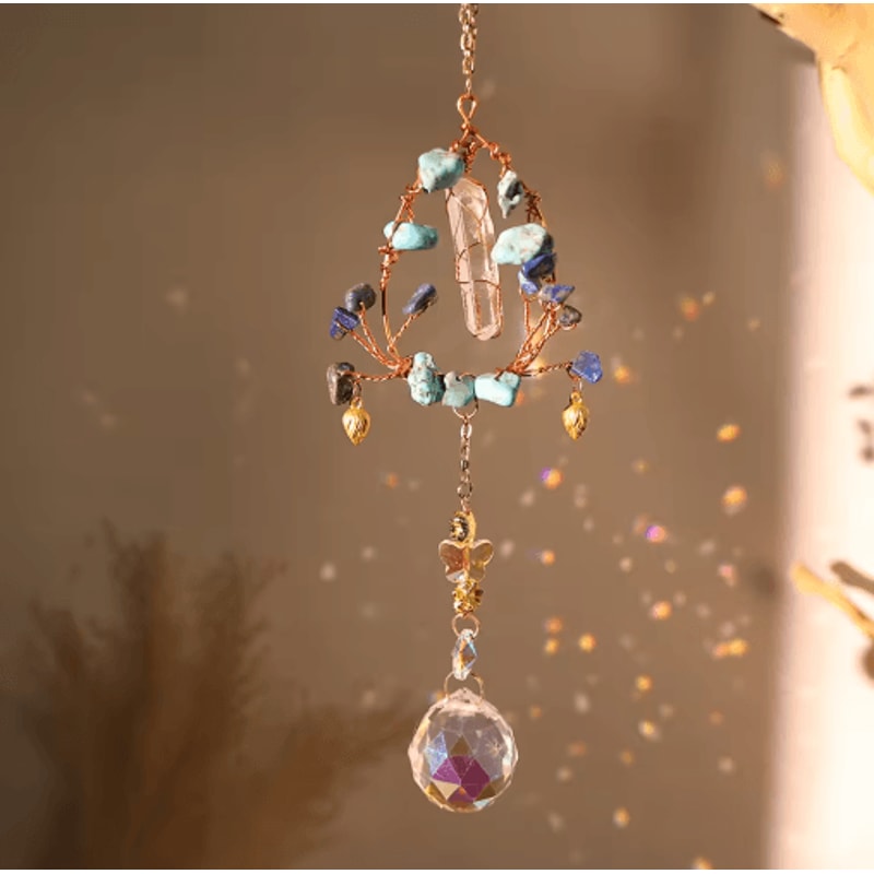 Crystal Sun Moon Wind Chime Prism Suncatcher Hanging Decor For Home Garden 1