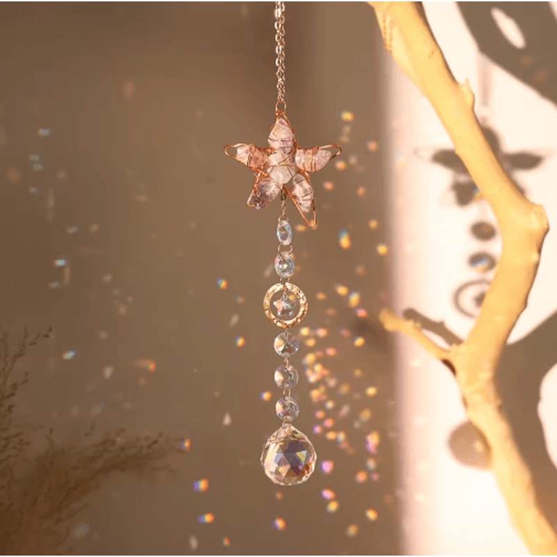 Crystal Sun Moon Wind Chime Prism Suncatcher Hanging Decor For Home Garden 10