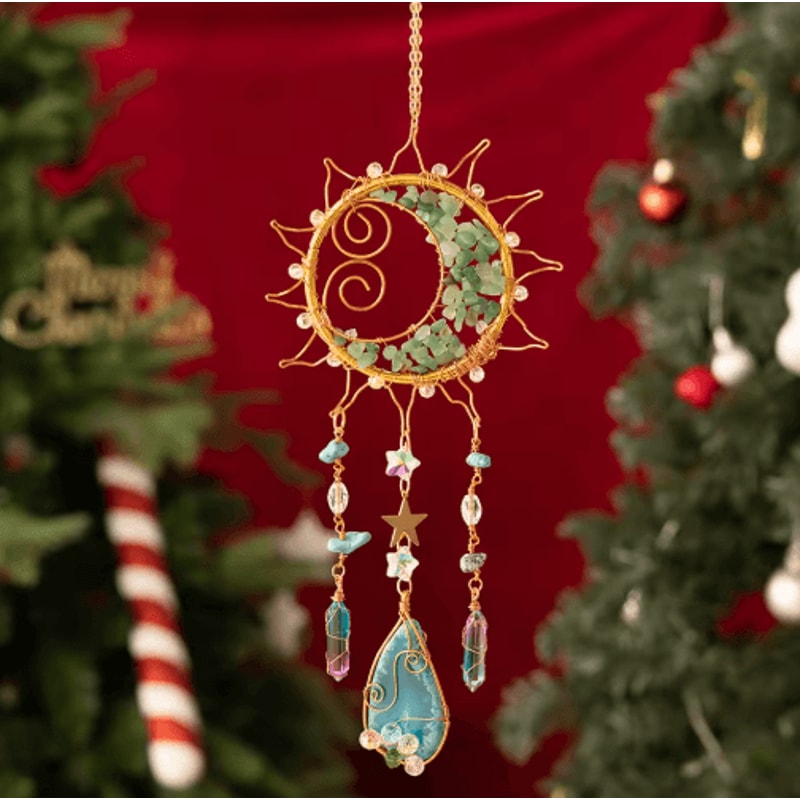 Crystal Sun Moon Wind Chime Prism Suncatcher Hanging Decor For Home Garden 6