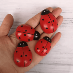 wooden ladybug decor – large miniature fairy garden ornament for diy crafts