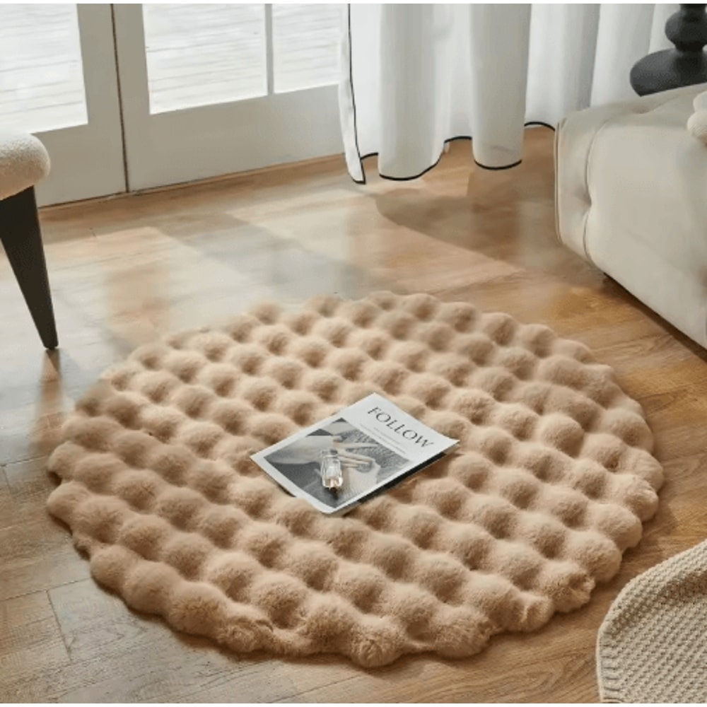 Round Fluffy Faux Rabbit Fur Rug Bubble Velvet Soft Plush Carpet For Cozy Home Decor 1