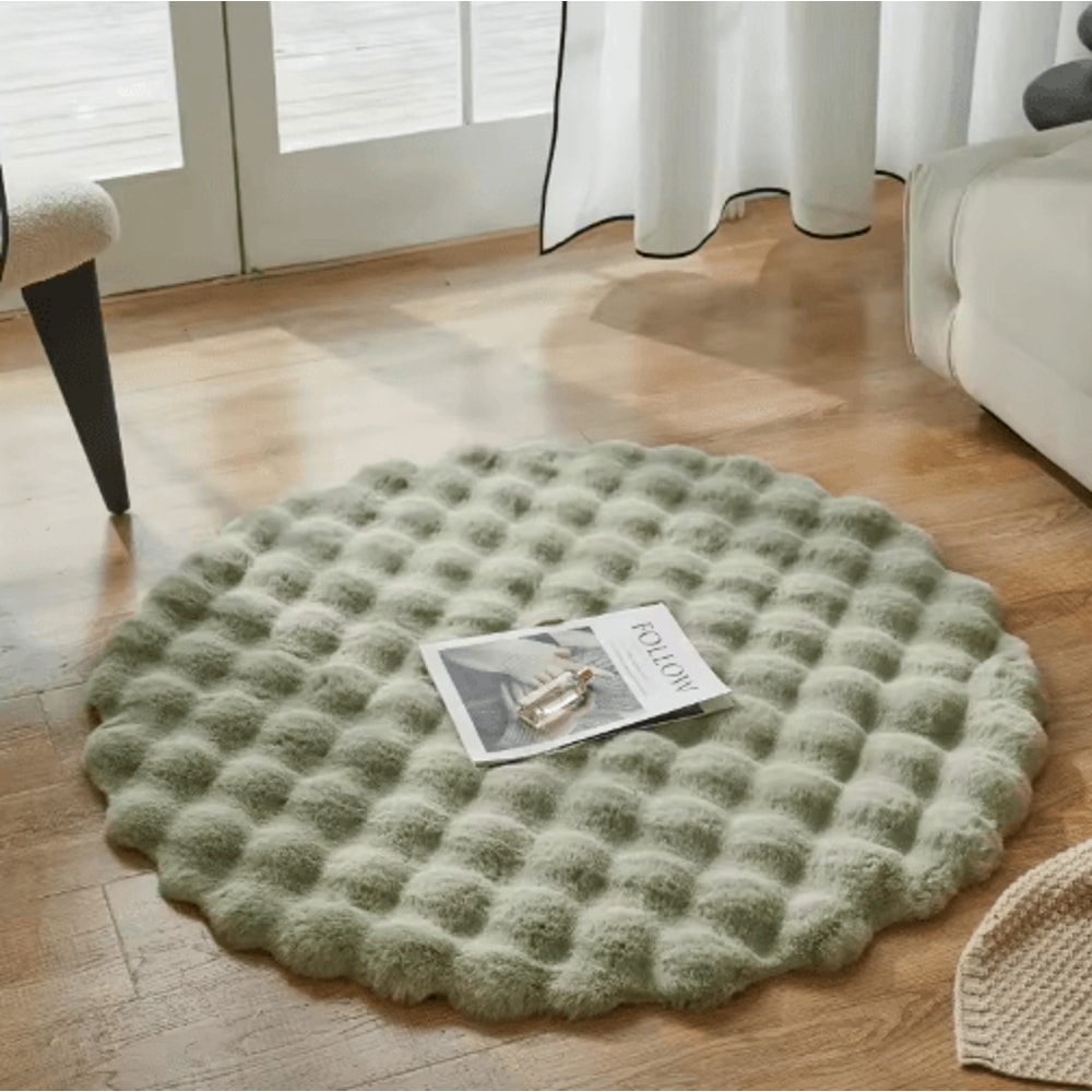 Round Fluffy Faux Rabbit Fur Rug Bubble Velvet Soft Plush Carpet For Cozy Home Decor 2