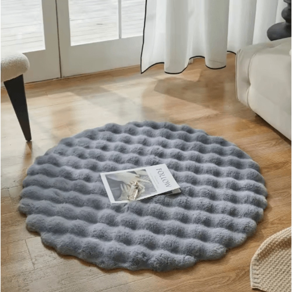 Round Fluffy Faux Rabbit Fur Rug Bubble Velvet Soft Plush Carpet For Cozy Home Decor 3