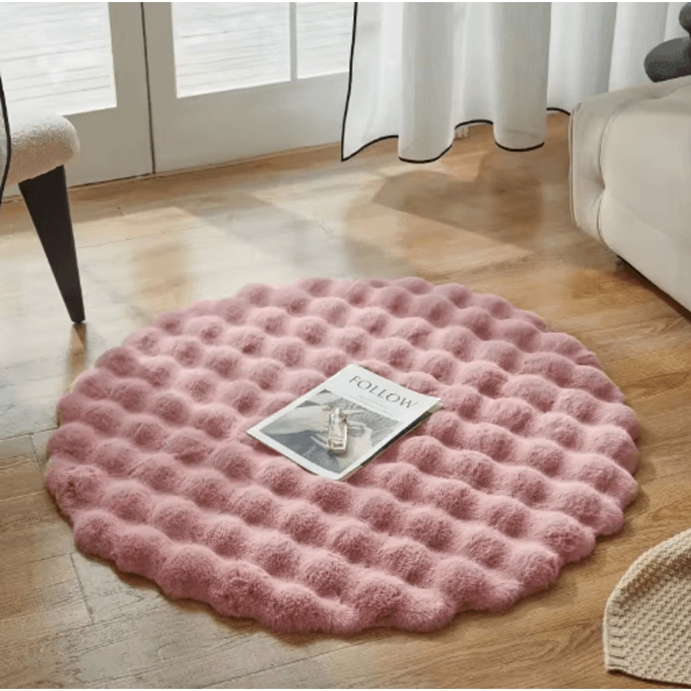 Round Fluffy Faux Rabbit Fur Rug Bubble Velvet Soft Plush Carpet For Cozy Home Decor 4