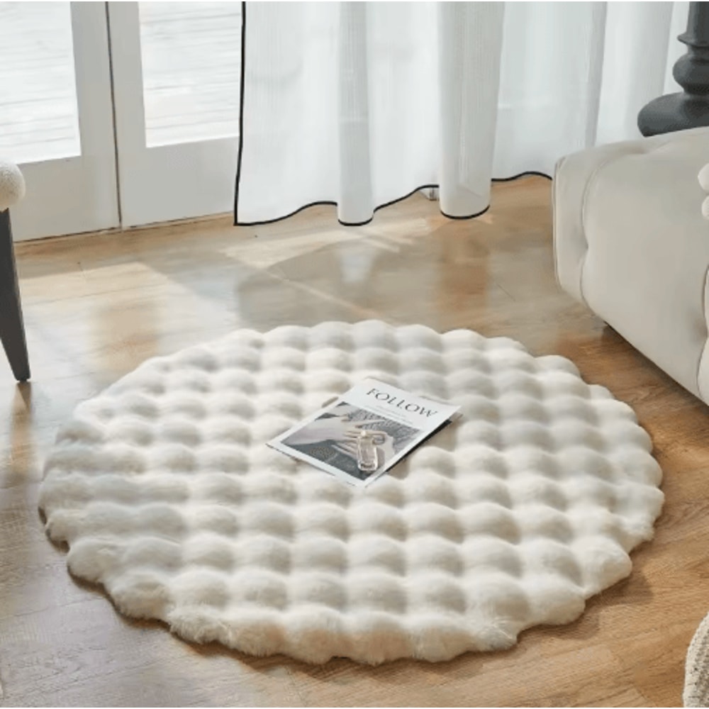 Round Fluffy Faux Rabbit Fur Rug Bubble Velvet Soft Plush Carpet For Cozy Home Decor 5