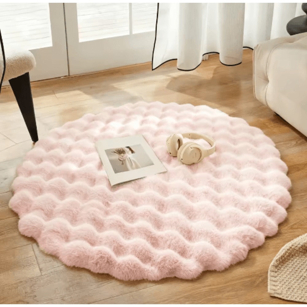 Round Fluffy Faux Rabbit Fur Rug Bubble Velvet Soft Plush Carpet For Cozy Home Decor 7