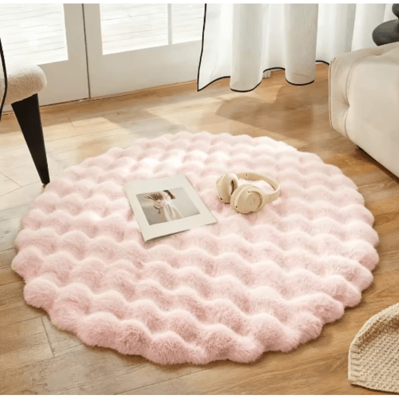 Round Fluffy Faux Rabbit Fur Rug Bubble Velvet Soft Plush Carpet For Cozy Home Decor 7