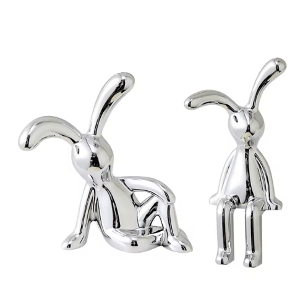 Cute LongEared Rabbit Couple Statue Cartoon Bunny Figurines For Home Desk Decor 1