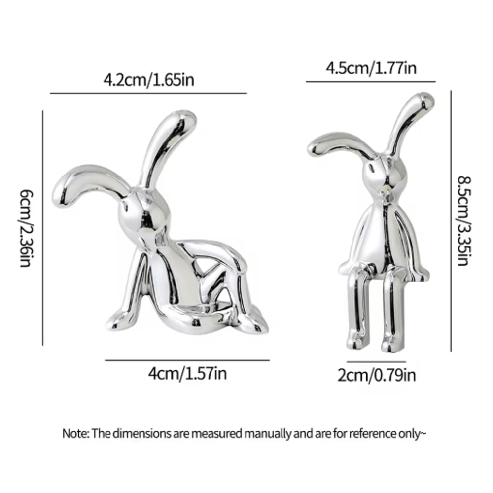 Cute LongEared Rabbit Couple Statue Cartoon Bunny Figurines For Home Desk Decor 2