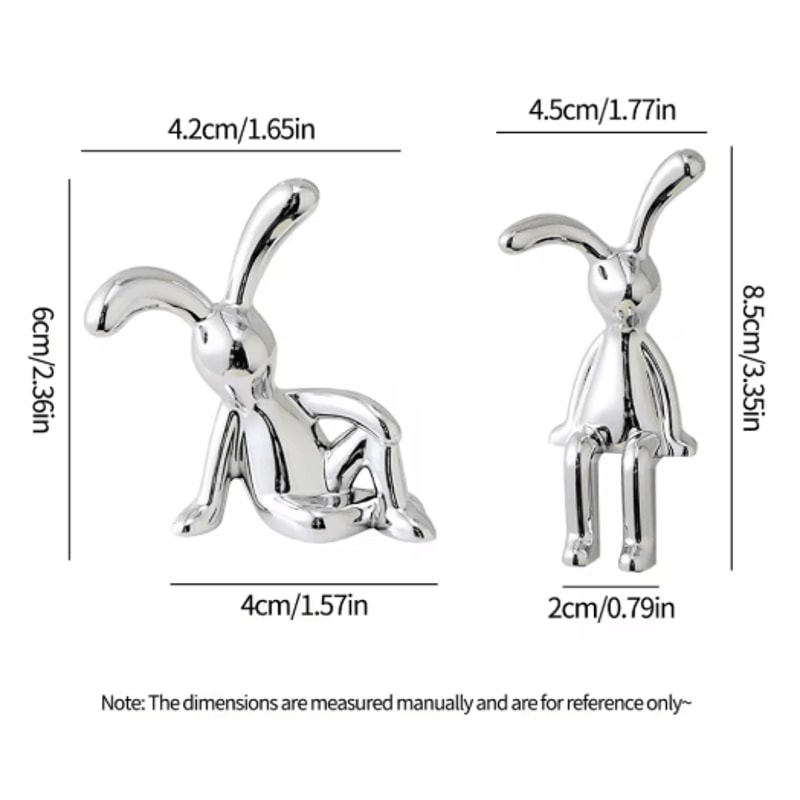 Cute LongEared Rabbit Couple Statue Cartoon Bunny Figurines For Home Desk Decor 2