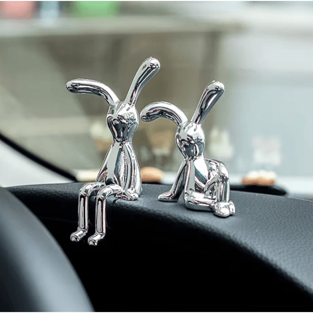 Cute LongEared Rabbit Couple Statue Cartoon Bunny Figurines For Home Desk Decor 3