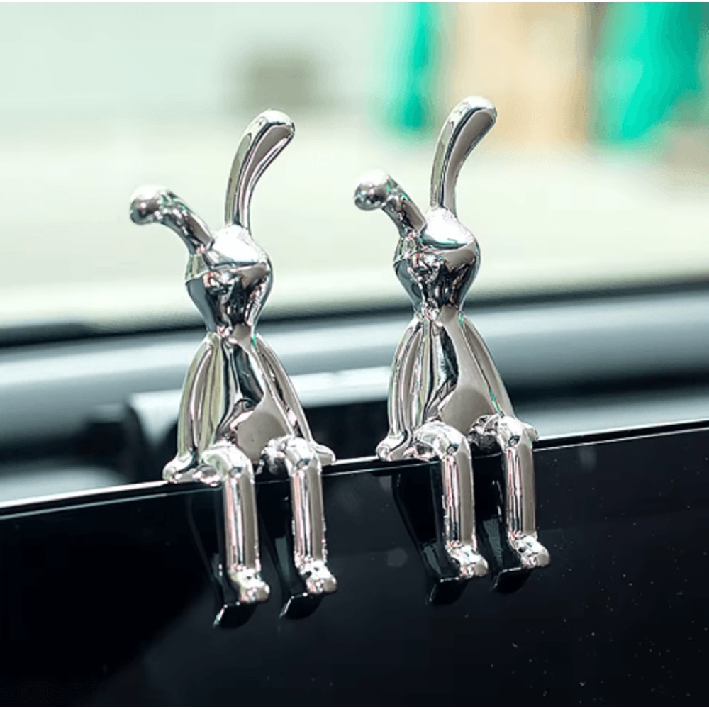 Cute LongEared Rabbit Couple Statue Cartoon Bunny Figurines For Home Desk Decor 4