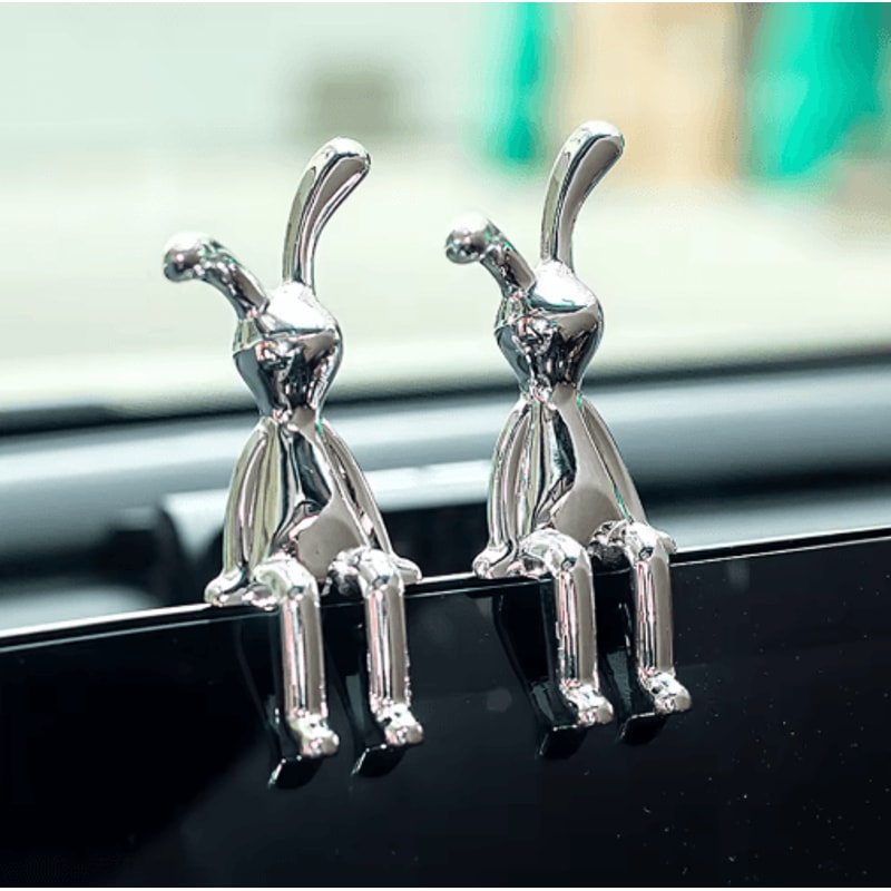 Cute LongEared Rabbit Couple Statue Cartoon Bunny Figurines For Home Desk Decor 4