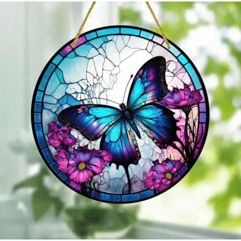 Butterfly Stained Glass Suncatcher Colorful Acrylic Window Hanging Wall Decor 10
