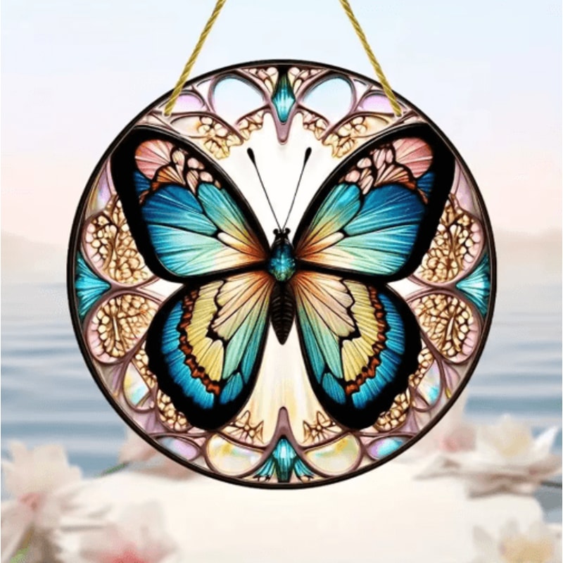 Butterfly Stained Glass Suncatcher Colorful Acrylic Window Hanging Wall Decor 4