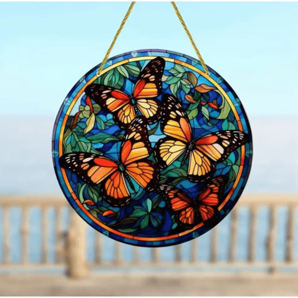 Butterfly Stained Glass Suncatcher Colorful Acrylic Window Hanging Wall Decor 6