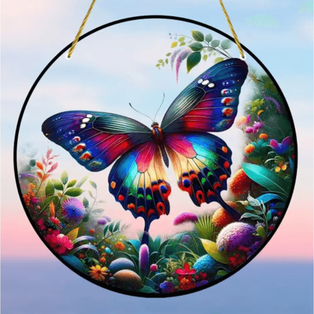 Butterfly Stained Glass Suncatcher Colorful Acrylic Window Hanging Wall Decor 9