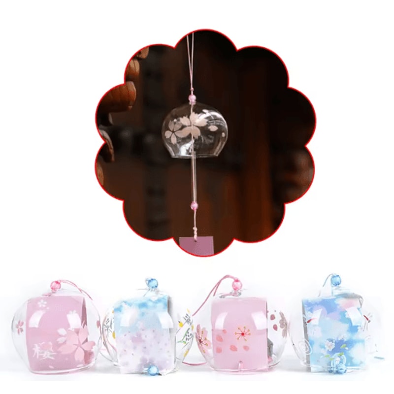 Japanese Glass Wind Chime Sakura Cherry Blossom Wind Bell Hanging Decor 6