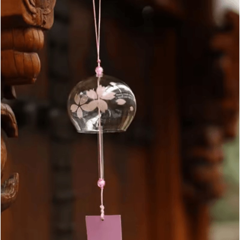 Japanese Glass Wind Chime Sakura Cherry Blossom Wind Bell Hanging Decor 7